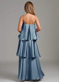 Azazie Azalea Bridesmaid Dresses Dusty Blue A-Line Ruched Stretch Satin Dress image4