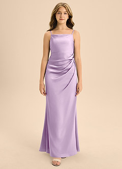 Azazie Renna Junior Robe Trapèze en Satin extensible Plissée Frostiges Flieder image6