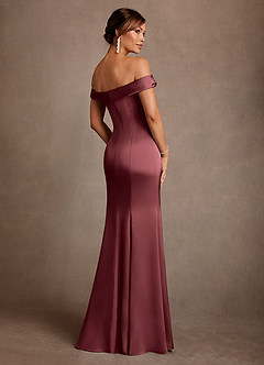 Azazie Boone Mother of the Bride Dresses Merlot Mermaid Off the Shoulder Stretch Satin Dress image3