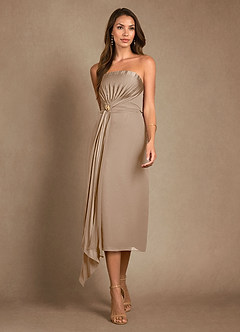 Azazie Dinanta Mother of the Bride Dresses Taupe Column Pleated Chiffon Dress image6