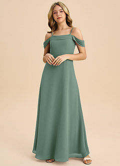 Azazie Anselie Junior Eucalyptus A-Line Off the Shoulder Chiffon Dress image3