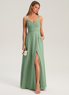 Azazie Terese Robes de demoiselle d'honneur Robe Trapèze en Mousseline de soie Plissée Matcha image3