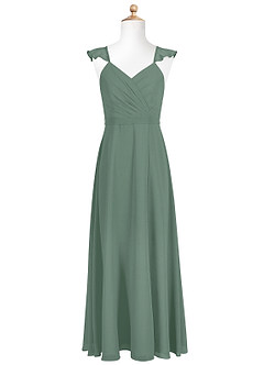 Azazie Emily Junior Eucalyptus A-Line Ruched Chiffon Dress image5