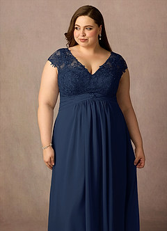 Azazie Irmeli Mother of the Bride Dresses Dark Navy A-Line Lace Chiffon Dress image13