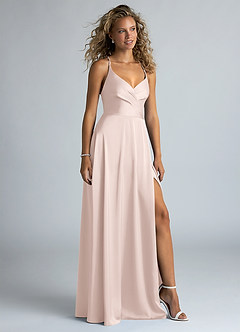 Azazie Davis Robes de demoiselle d'honneur Robe Trapèze en Satin extensible Plissée Rose Pâle image5