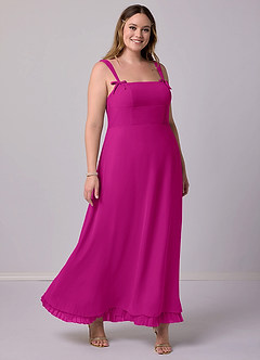 Barbie ♥ Azazie Robes de demoiselle d'honneur Robe Trapèze en Mousseline de soie Plissée Fuchsia image10