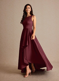 Azazie Niles vestidos de madre de la novia Vestido de Cabernet de Satén Elástico de Corte En A con Trenes image3