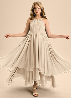 Azazie Elliora Junior Champagne A-Line Pleated Chiffon Dress image5
