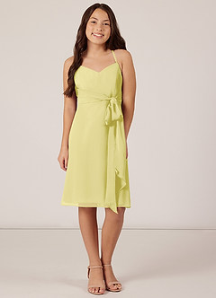 Azazie Doll Junior Lemon Sorbet A-Line Bow Chiffon Dress image1