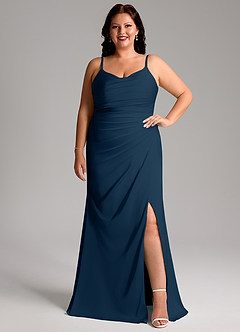 Azazie Deandra Bridesmaid Dresses Dark Navy Mermaid Pleated Stretch Satin Dress image7