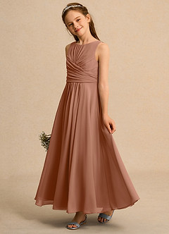 Azazie Ducky Junior Formal Blumenmädchenkleider A-Linie Plissee Chiffon Kleid Bronzer image5