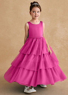 Azazie Megallie Blumenmädchenkleider A-Linie Schleifen Tüll Kleid Fuchsia image3