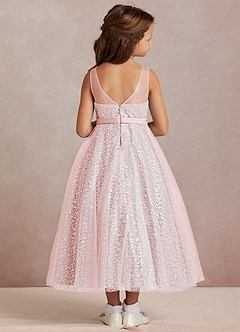 Azazie Siwa Flower Girl Dresses Blushing Pink A-Line Beaded Tulle Dress image3