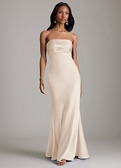 Azazie Saylor Brudtärnklänningar Klä av Sjöjungfru i Stretch Satin Axelbandslös Vit Alabaster image2