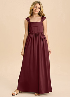 Azazie Hattie Junior Cabernet A-Line Pleated Stretch Satin Dress image8