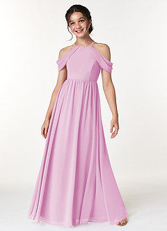 Azazie Seneca Junior Candy Pink A-Line Off the Shoulder Chiffon Dress image3