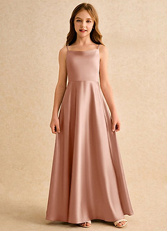Azazie Joella Girls Formal Blomsterpigekjoler A-Line Plisseret Stræk satin Gulv-længde Kjole image4