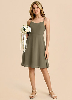 Azazie Shale Vestido Salgueiro Verde de Chiffon de Linha A com Arco image5