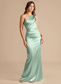Azazie Akilah Bridesmaid Dresses Agave Mermaid One Shoulder Metallic Satin Dress image1