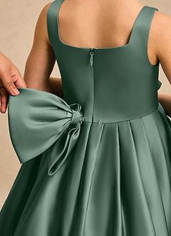 Azazie Lillian Flower Girl Dresses Eucalyptus Ball-Gown Pleated Matte Satin Dress image5