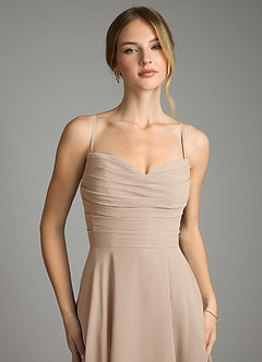 Azazie Ayla Abiti da Damigella Abito A-Line in Chiffon Scollo a Cuore Taupe image3