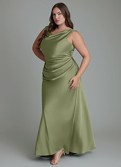 Azazie Kieryn Bridesmaid Dresses Garden Sage Mermaid Pleated Stretch Satin Dress image11