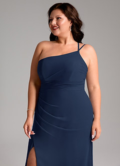 Azazie Eren Bridesmaid Dresses Dark Navy Sheath One Shoulder Chiffon Dress image13