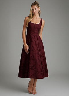 Azazie Isabella Bridesmaid Dresses Cabernet A-Line Corset Floral Burnout Dress image5
