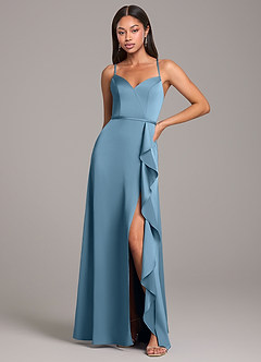 Azazie Naeem Bridesmaid Dresses Steel Blue A-Line Stretch Satin Dress image1