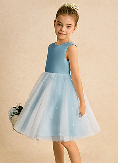 Azazie Esme Abiti da Ragazza di Fiori Abito Principessa in Tulle Fiocco Avorio Blu Lunatico image4
