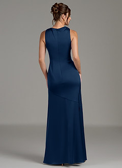 Azazie Kiara Vestidos de damas de honor Vestido de Azul Marino Oscuro de Satén Elástico de Corte Sirena con Plisado image6
