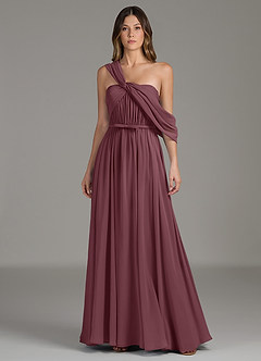 Azazie Nyah Abiti da Damigella Abito A-Line in Chiffon Spalle Scoperte Sangria image1