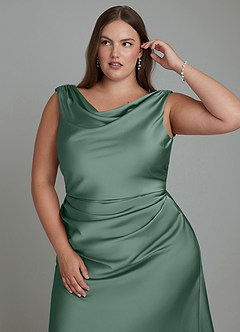 Azazie Kieryn Bridesmaid Dresses Eucalyptus Mermaid Pleated Stretch Satin Dress image10