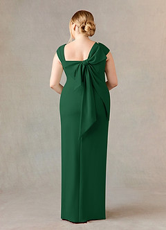 Azazie Ellen At-home Try On Dresses Dark Green Sheath Side Slit Stretch Crepe Dress image8