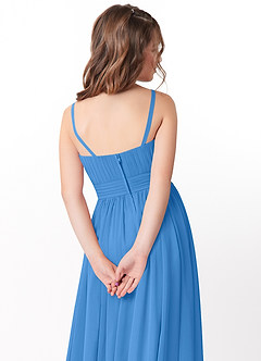 Azazie Astrid Junior Blue Jay A-Line Floral Chiffon Dress image4