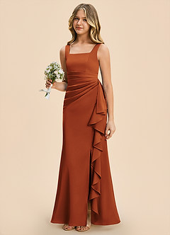 Azazie Adrienne Junior Cinnamon Sheath Pleated Stretch Satin Dress image1