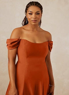 Christian Siriano Bridal for Azazie 1002 Bridesmaid Dresses Burnt Orange A-Line Off the Shoulder Stretch Satin Convertible Dress image13