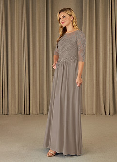 Azazie Mirielle Abiti per la Madre della Sposa Abito A-Line in Chiffon in Pizzo con Scollo a U Taupe image3