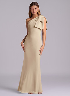 Azazie Yuanna Bridesmaid Dresses Champagne Mermaid One Shoulder Chiffon Dress image4