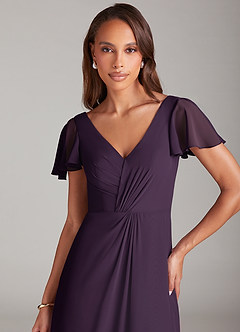 Azazie Soren Brautjungfernkleider A-Linie Gestreift Chiffon Kleid Pflaume image6