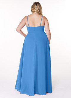 Azazie Moira Robes de demoiselle d'honneur Robe Trapèze en Mousseline de soie Décolleté Geai Bleu image9