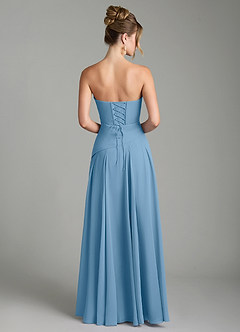 Azazie Gabriela Bridesmaid Dresses Steel Blue A-Line Corset Chiffon Dress image8