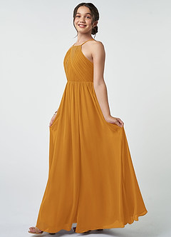 Azazie Leighton Junior Butterscotch A-Line Pleated Chiffon Dress image4