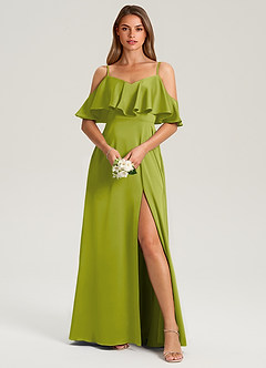Azazie Jean Brautjungfernkleider Eine Linie Schulterfrei Stretch-Satin Kleid Zitronengras image1