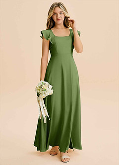 Azazie Bondi Junior Juniper A-Line Side Slit Stretch Satin Dress image4