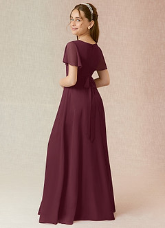 Azazie Induh Junior Cabernet A-Line Ruched Chiffon Dress image2