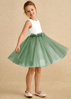 Azazie Louisa Flower Girl Dresses Ivory Matcha A-Line Sleeveless Tulle Dress image3