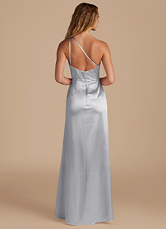 Azazie Mika Abiti da Damigella Abito Tubino in Raso Metallizzato Monospalla Argento image5