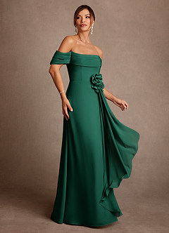 Azazie Amherst Mother of the Bride Dresses Emerald A-Line Off the Shoulder Chiffon Dress image2