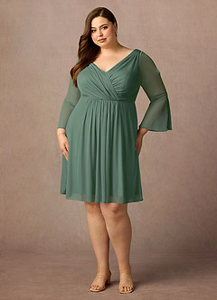 Azazie Teraso Mother of the Bride Dresses Eucalyptus A-Line Pleated Mesh Dress image9